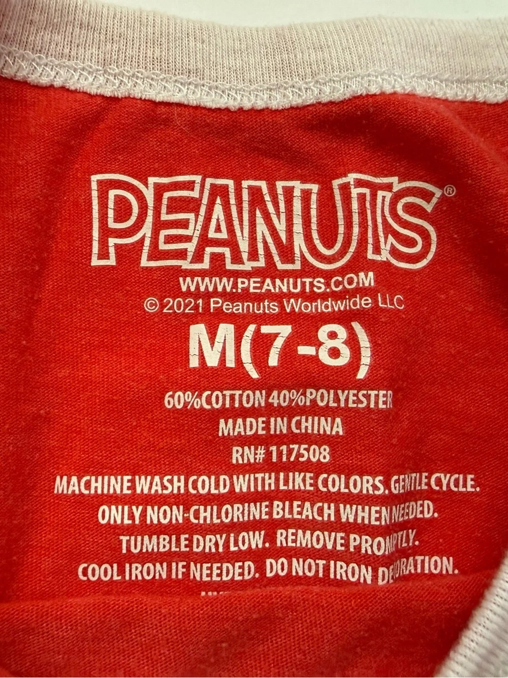 Peanuts Snoopy Woodstock USA Flag Patriotic Ringer Tee Kids Medium 7/8 Red
